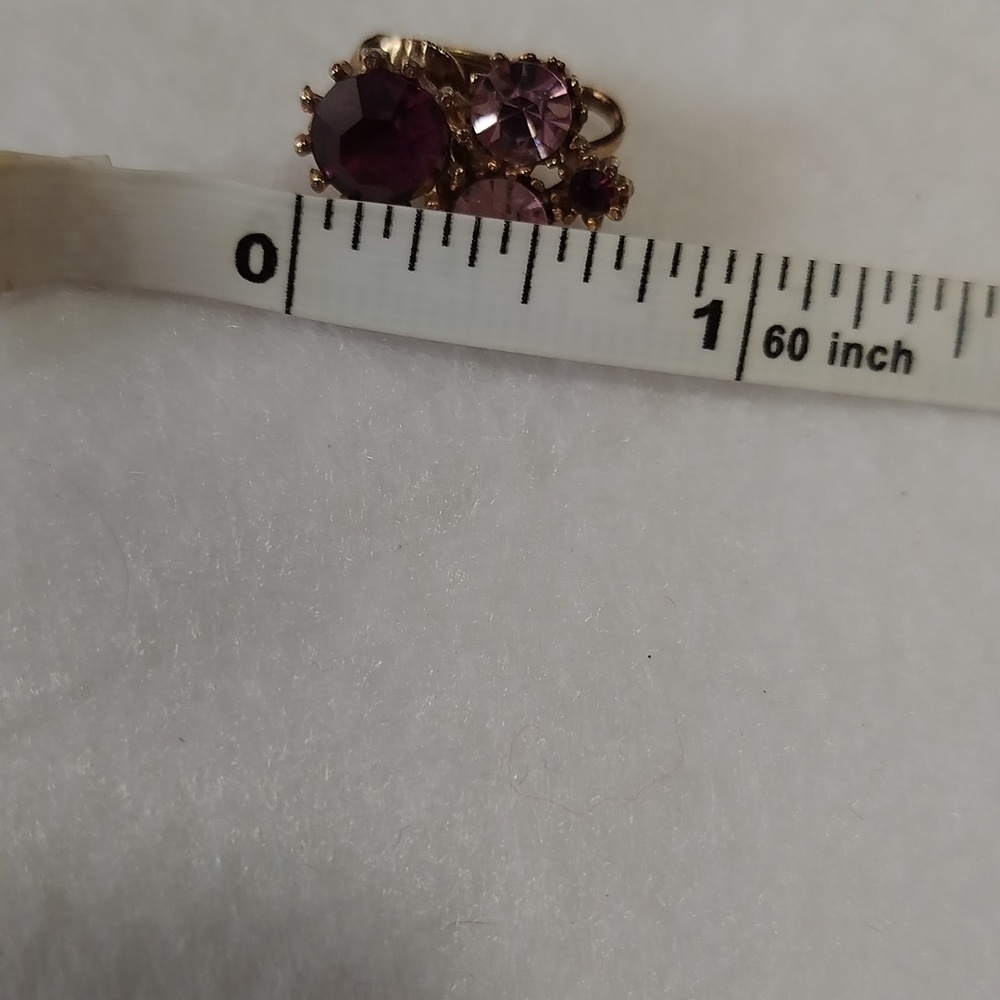 Vintage Dark Purple and lavender European Glass clip on earrings with gold tone - Picture 7 of 7